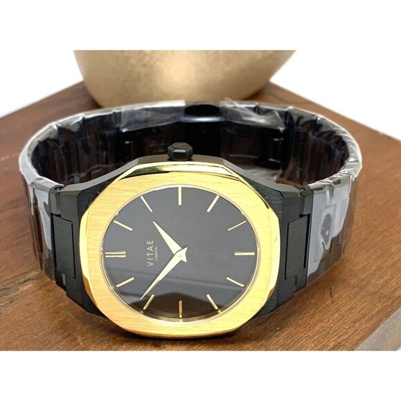 Vitae London Men's Watch Ada 141 Black Dial Gold Bezel Quartz Stainless Steel - Picture 7 of 14